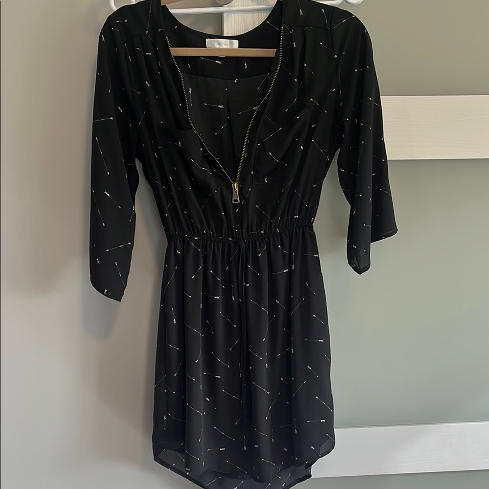 Stella Tweed Black Mini Dress with Scoop Neck and 3/4 Sleeves